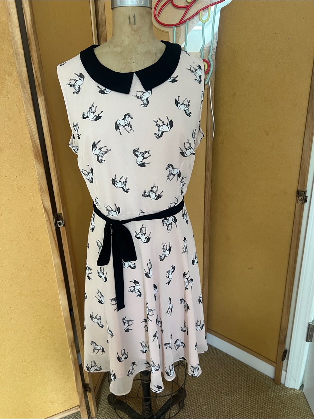 Dorothy Perkins Pink Dress with Black Horse Print & Collar